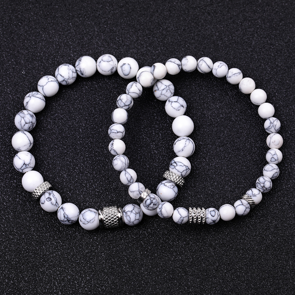 Couple Gemstone Stainless Steel Spacer Beads Bracelet for Women Men #SB2127