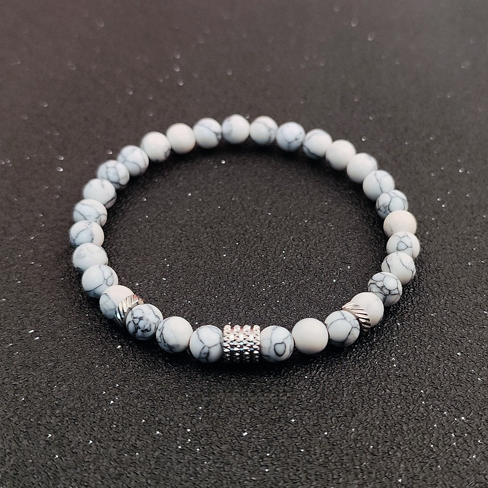 6mm Gemstone Stainless Steel Spacer Beads Bracelet for Women Men #SB2127