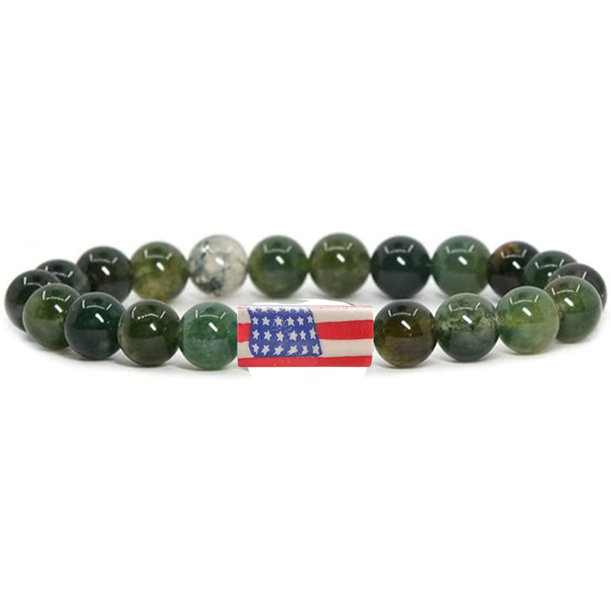 8mm Gemstone Beaded USA Flag Stone Bracelet for Women Men #SB2062