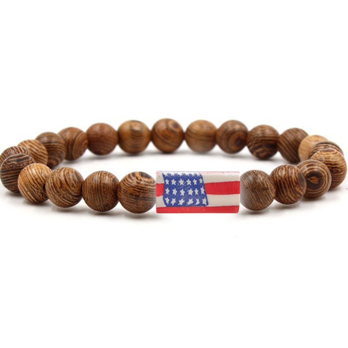 8mm Gemstone Beaded USA Flag Stone Bracelet for Women Men #SB2062