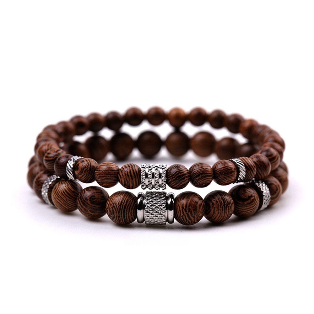 Couple Gemstone Stainless Steel Spacer Beads Bracelet for Women Men #SB2127