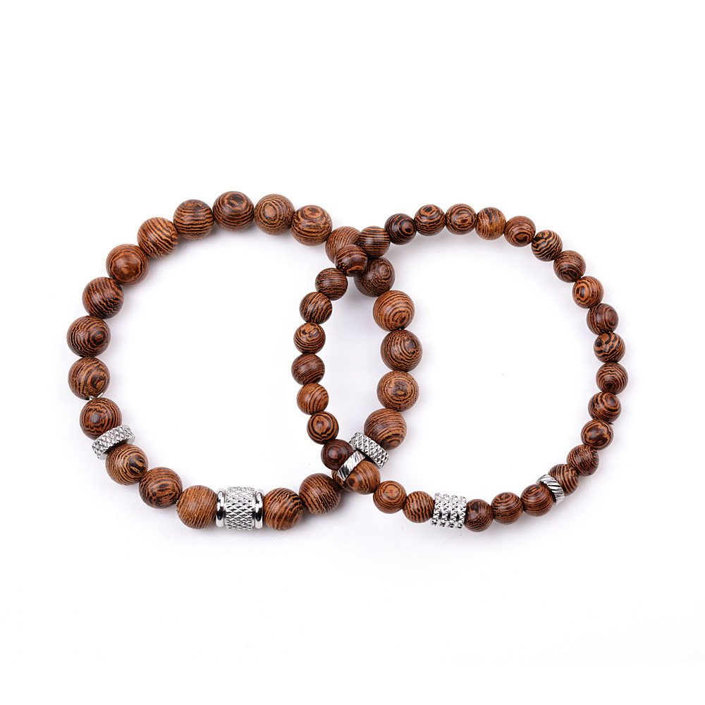 Couple Gemstone Stainless Steel Spacer Beads Bracelet for Women Men #SB2127