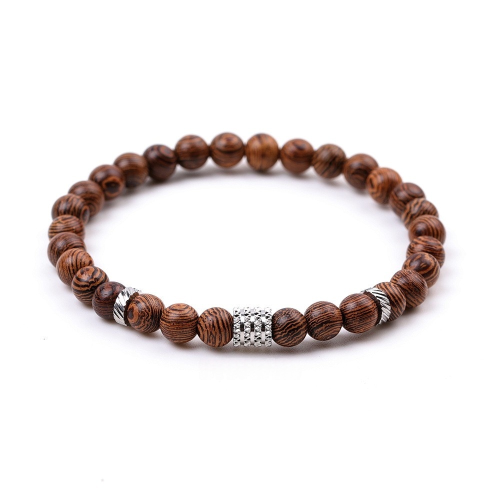 6mm Gemstone Stainless Steel Spacer Beads Bracelet for Women Men #SB2127