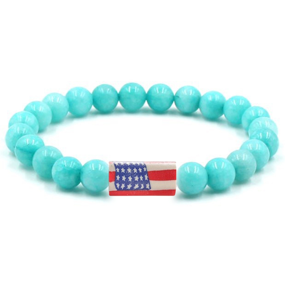 8mm Gemstone Beaded USA Flag Stone Bracelet for Women Men #SB2062