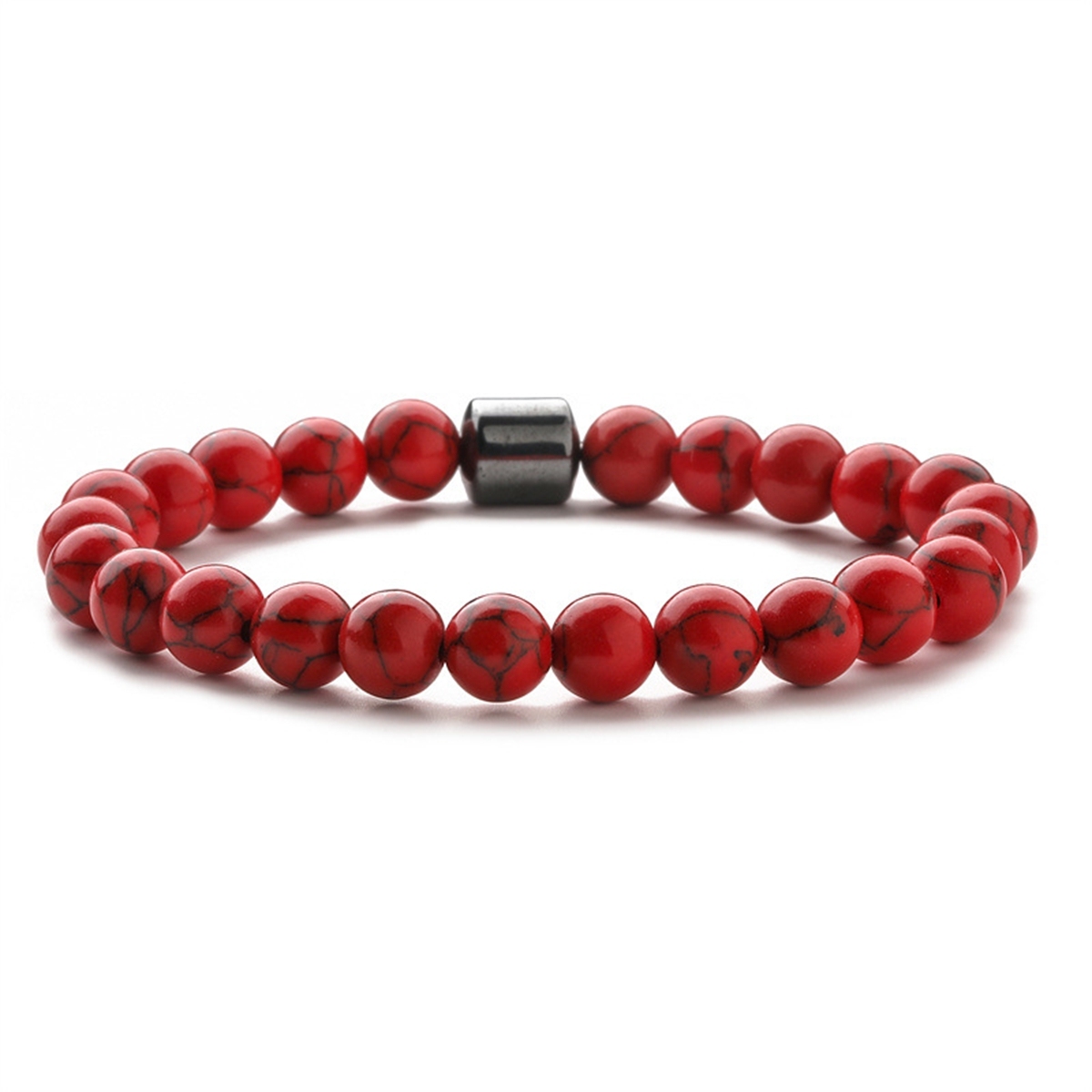 8mm Gemstone Beaded Tube Hematite Stone Bracelet for Women Men #SB1902