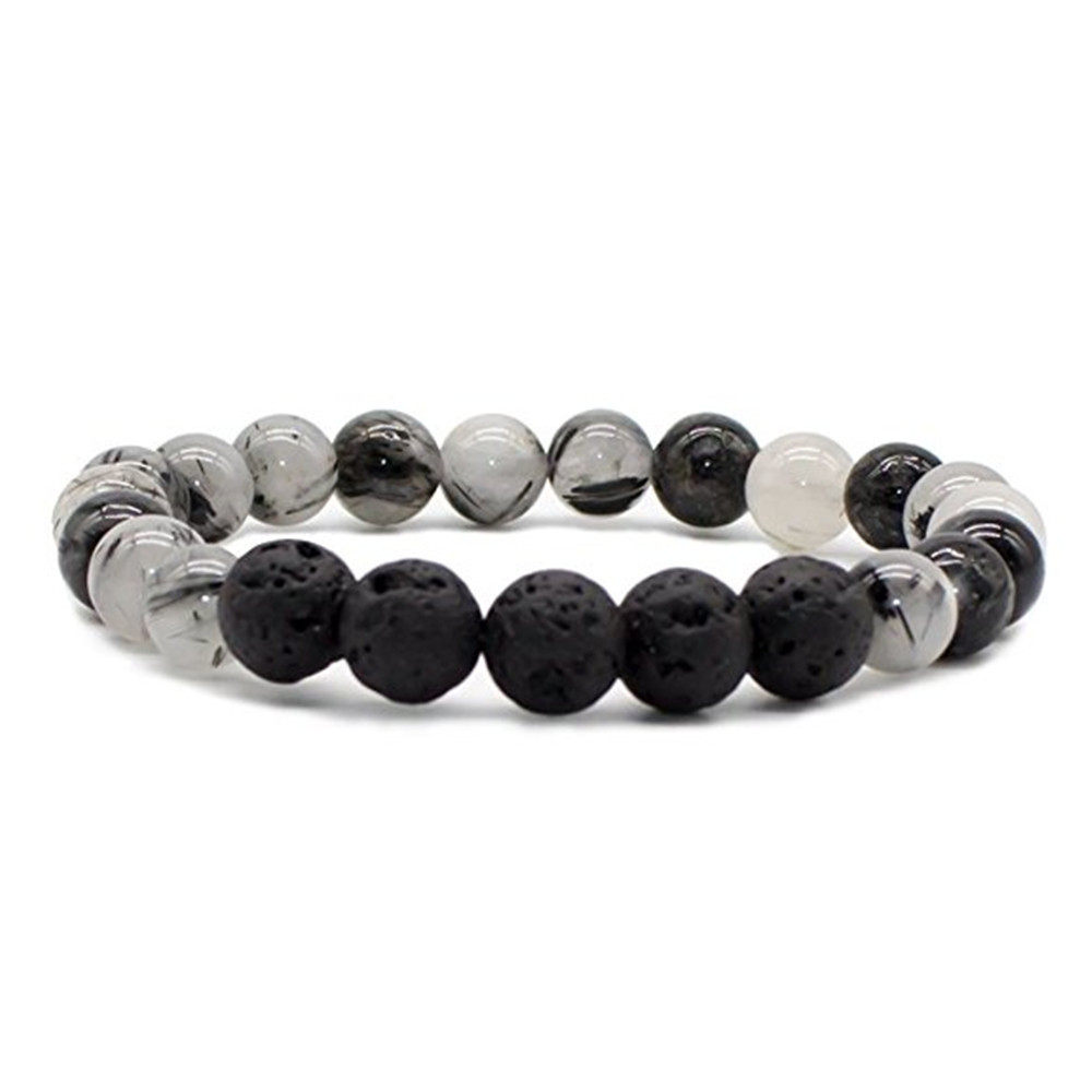 8mm Gemstone Beaded Black Lava Rock Stone Bracelet for Women Men #SB2061