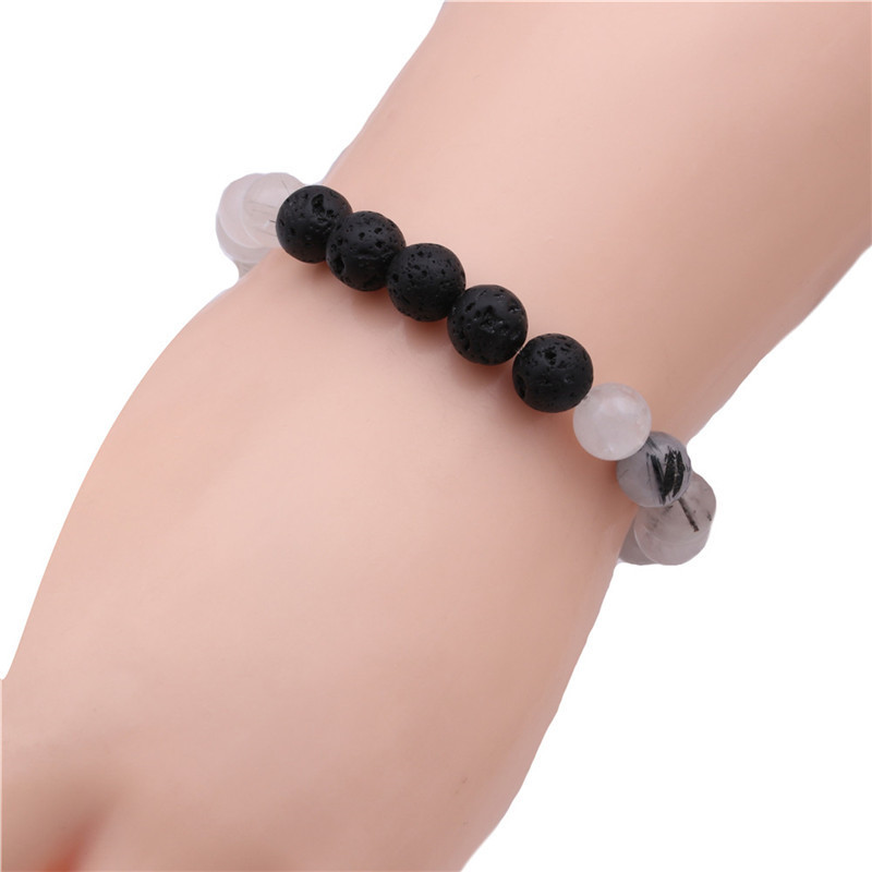 8mm Gemstone Beaded Black Lava Rock Stone Bracelet for Women Men #SB2061