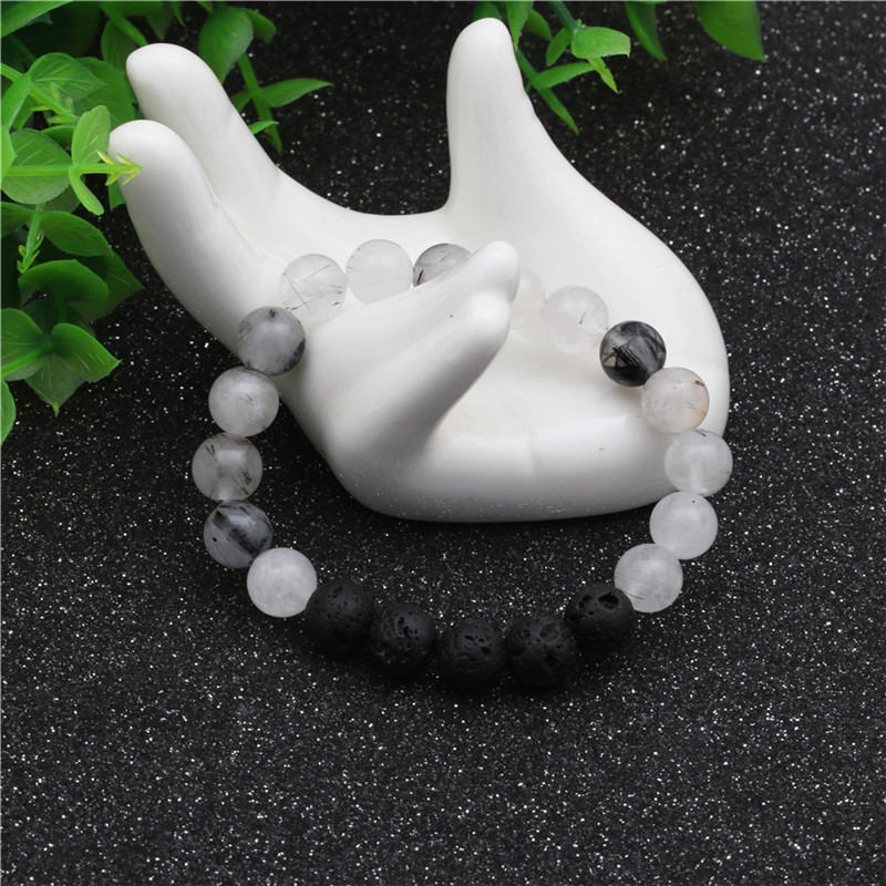8mm Gemstone Beaded Black Lava Rock Stone Bracelet for Women Men #SB2061