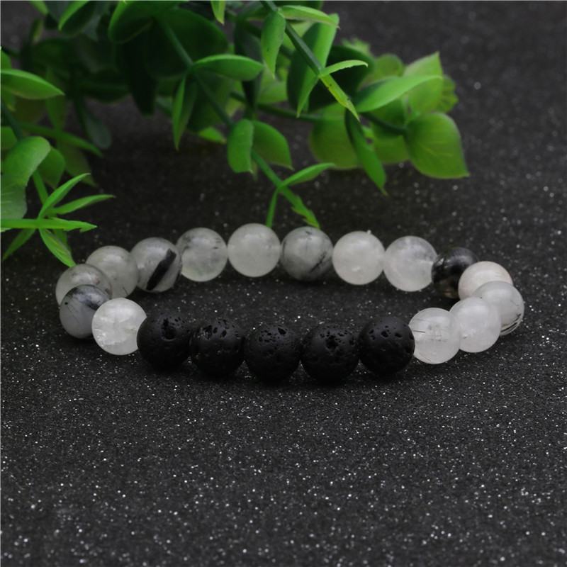 8mm Gemstone Beaded Black Lava Rock Stone Bracelet for Women Men #SB2061