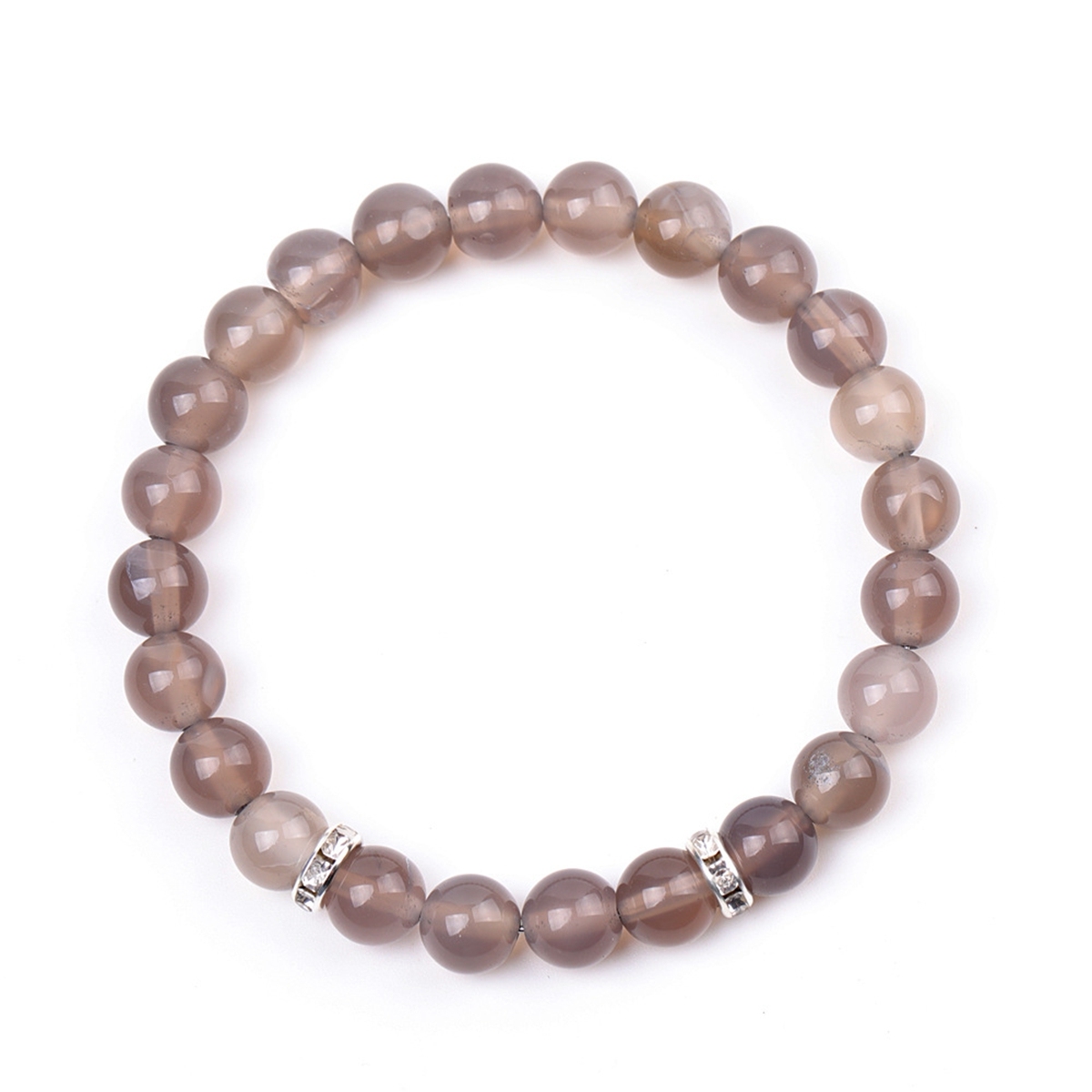 8mm Gemstone Beaded Bracelet  for Women Men Stainless Steel Spacer Stone  Round Beads Bracelets #SB2058