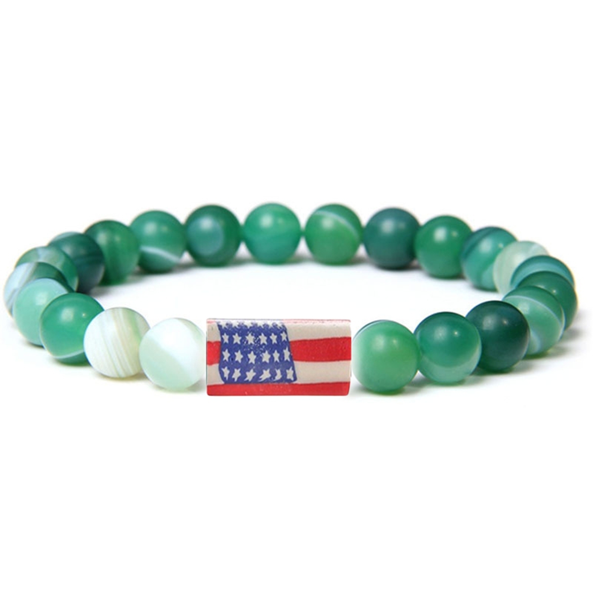 8mm Gemstone Beaded USA Flag Stone Bracelet for Women Men #SB2062