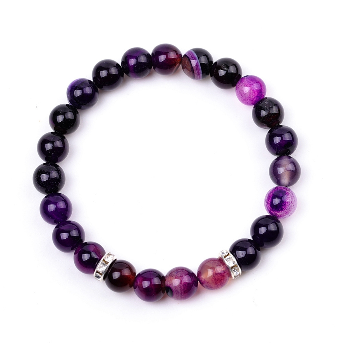 8mm Gemstone Beaded Bracelet  for Women Men Stainless Steel Spacer Stone  Round Beads Bracelets #SB2058