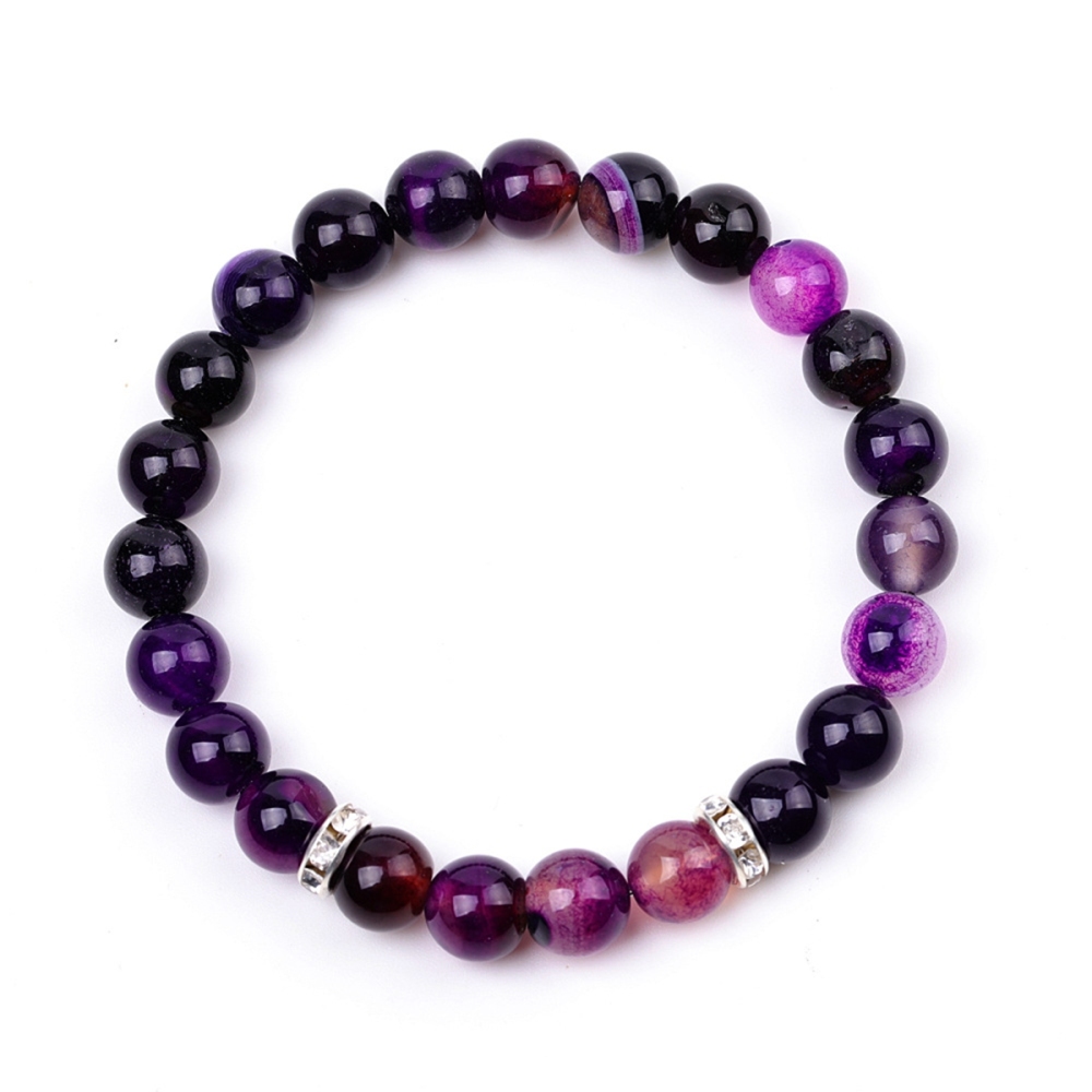 8mm Gemstone Beaded Bracelet  for Women Men Stainless Steel Spacer Stone  Round Beads Bracelets #SB2058