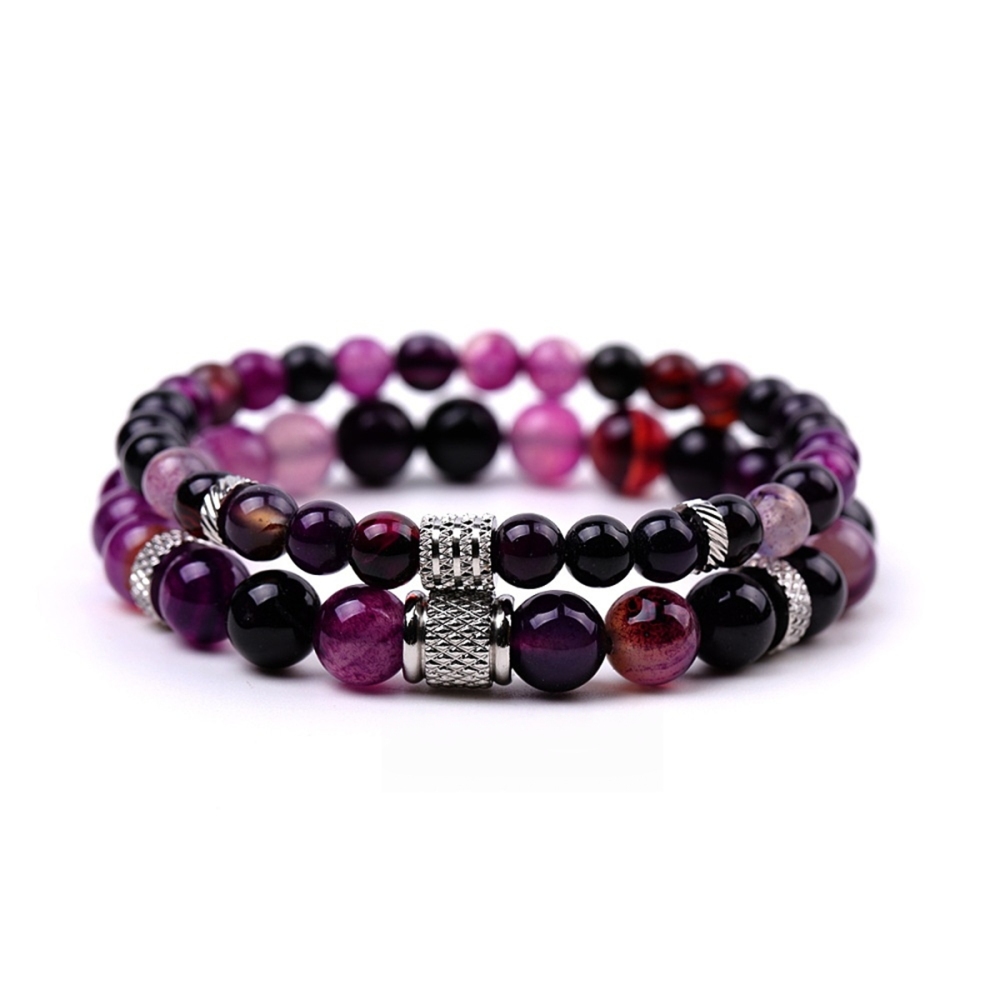 Couple Gemstone Stainless Steel Spacer Beads Bracelet for Women Men #SB2127