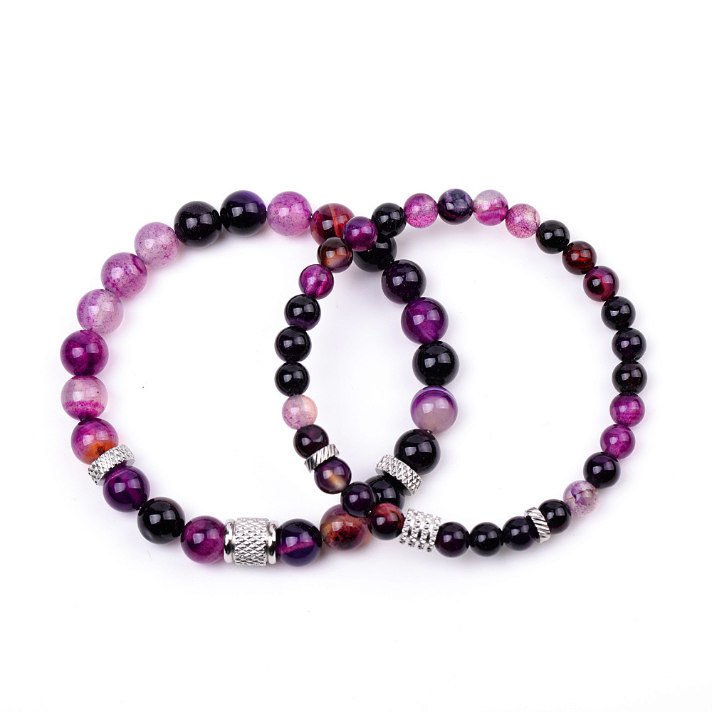Couple Gemstone Stainless Steel Spacer Beads Bracelet for Women Men #SB2127