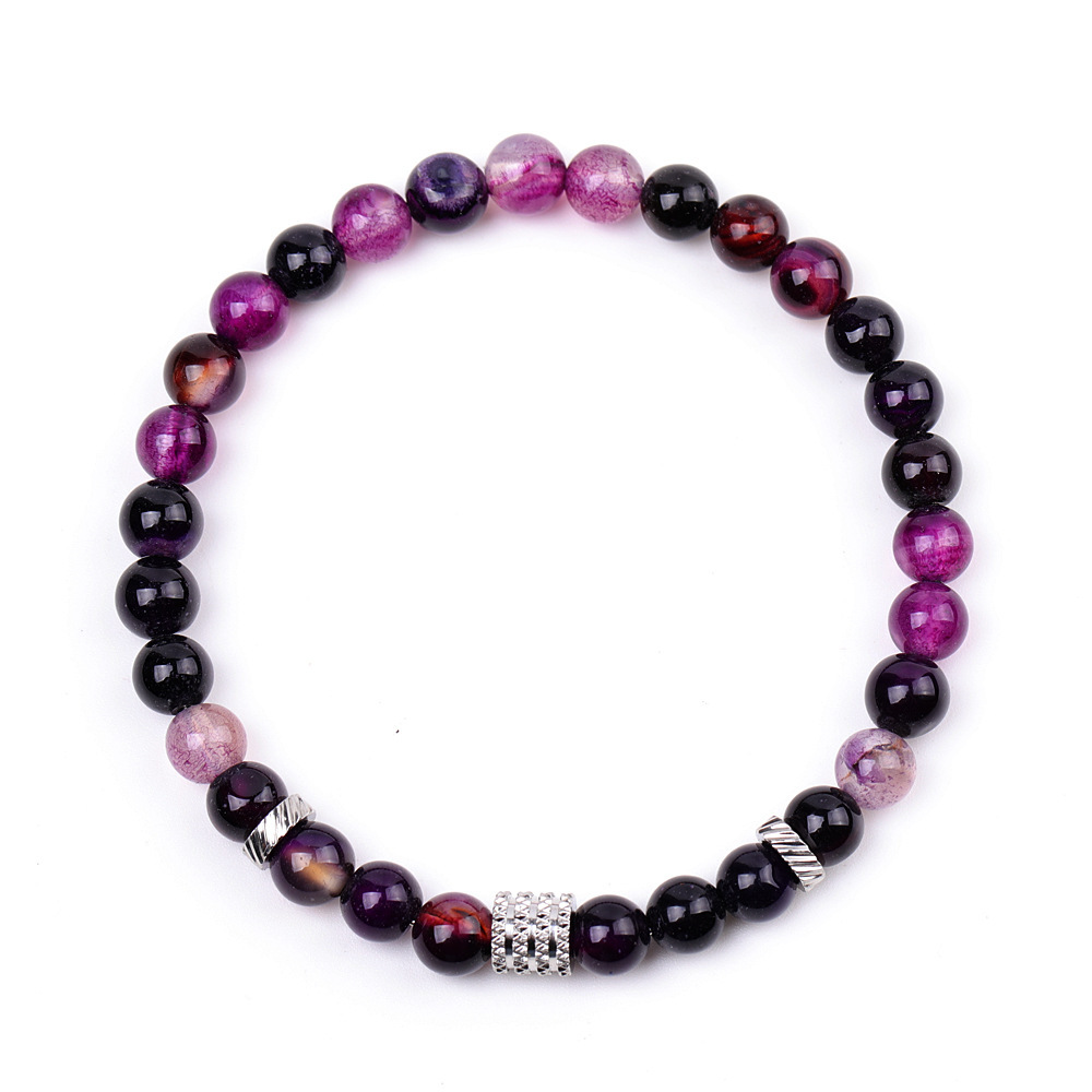 6mm Gemstone Stainless Steel Spacer Beads Bracelet for Women Men #SB2127