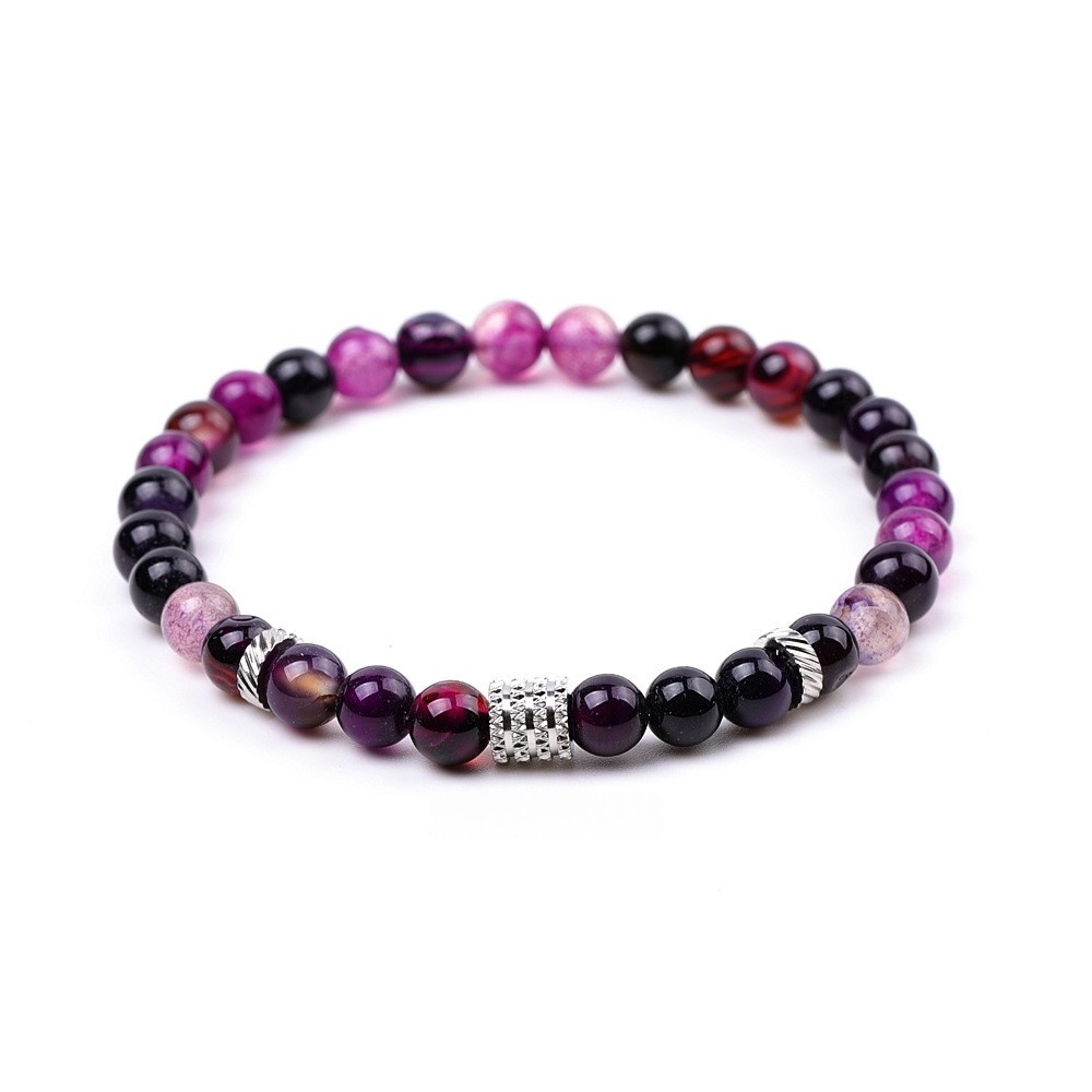 6mm Gemstone Stainless Steel Spacer Beads Bracelet for Women Men #SB2127