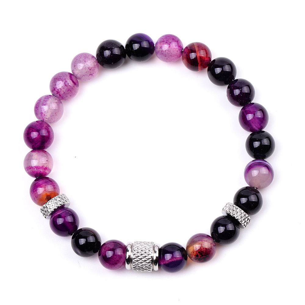 8mm Gemstone Stainless Steel Spacer Beads Bracelet for Women Men #SB2127