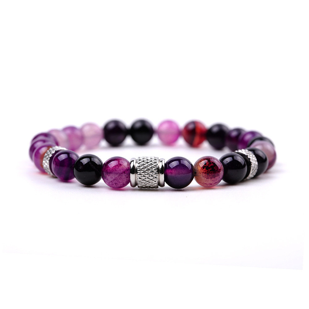 8mm Gemstone Stainless Steel Spacer Beads Bracelet for Women Men #SB2127