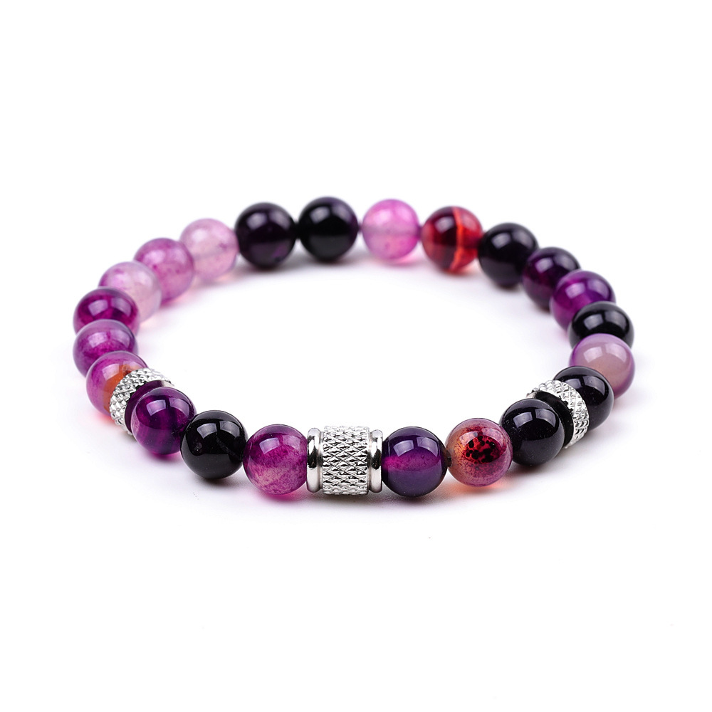 8mm Gemstone Stainless Steel Spacer Beads Bracelet for Women Men #SB2127