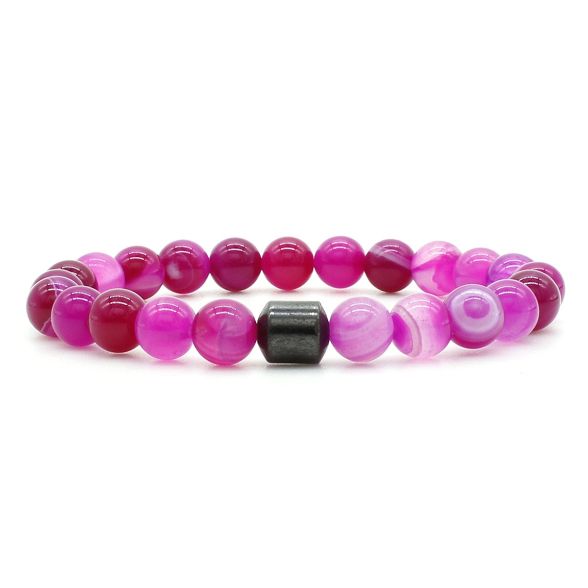 8mm Gemstone Beaded Tube Hematite Stone Bracelet for Women Men #SB1902