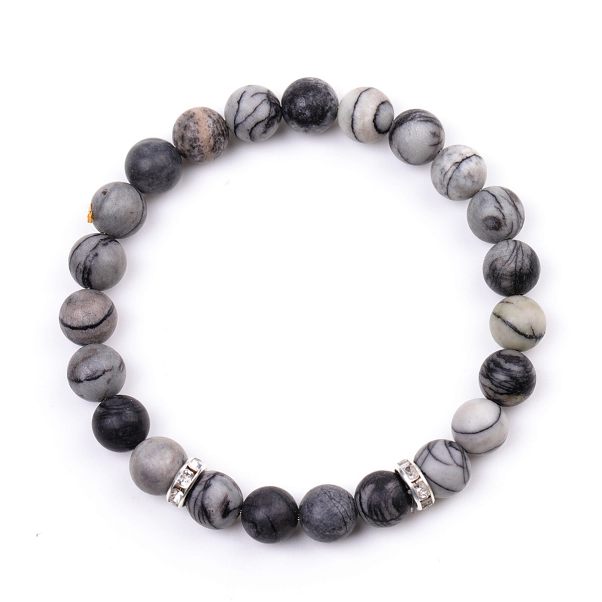 8mm Gemstone Beaded Bracelet  for Women Men Stainless Steel Spacer Stone  Round Beads Bracelets #SB2058