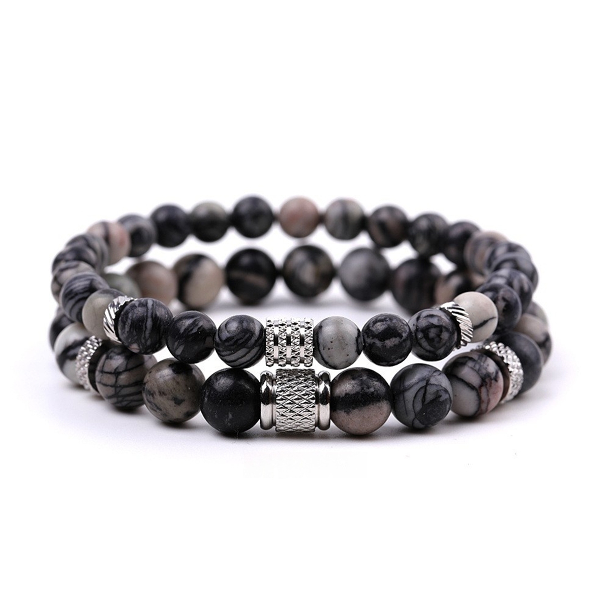 Couple Gemstone Stainless Steel Spacer Beads Bracelet for Women Men #SB2127