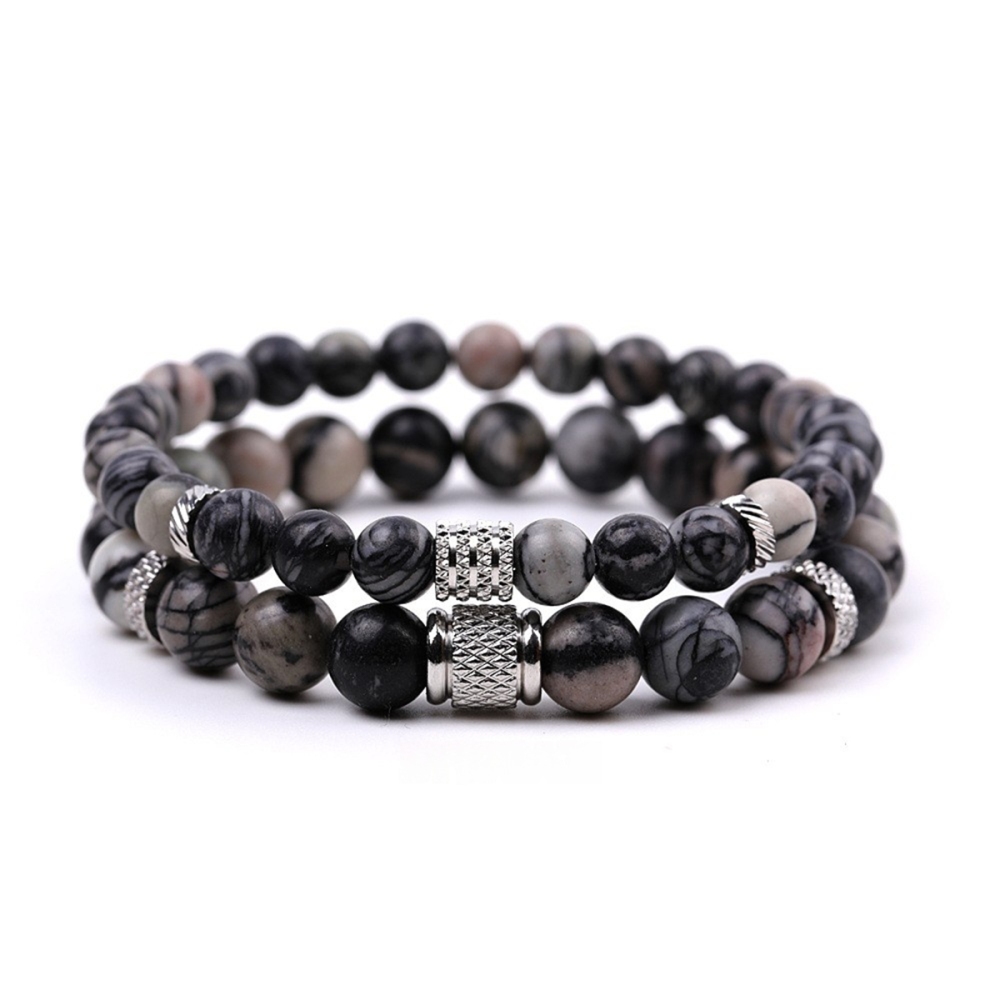 Couple Gemstone Stainless Steel Spacer Beads Bracelet for Women Men #SB2127