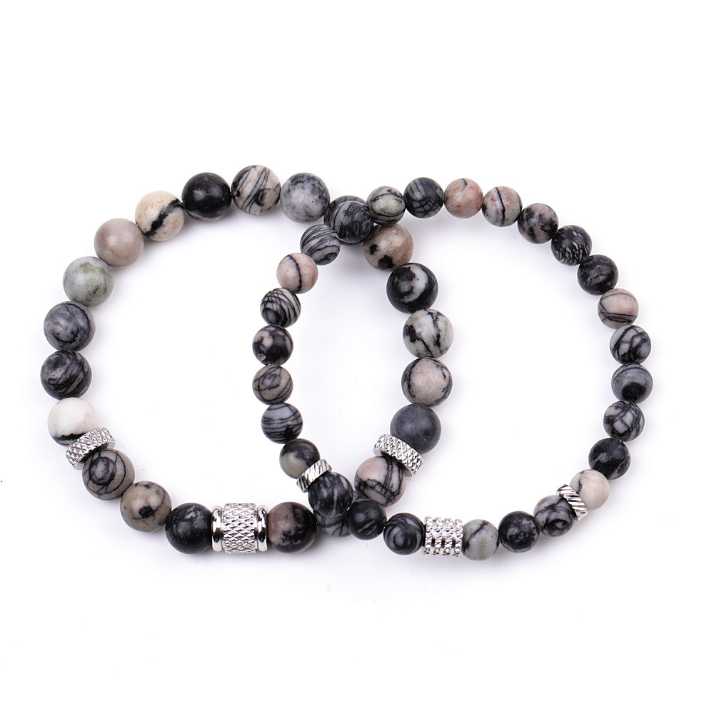 Couple Gemstone Stainless Steel Spacer Beads Bracelet for Women Men #SB2127