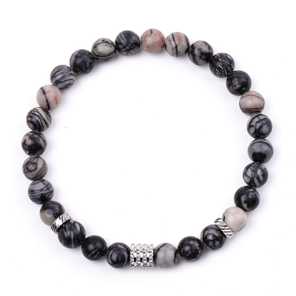 6mm Gemstone Stainless Steel Spacer Beads Bracelet for Women Men #SB2127