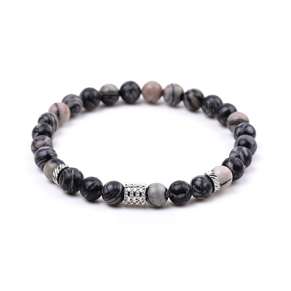 6mm Gemstone Stainless Steel Spacer Beads Bracelet for Women Men #SB2127