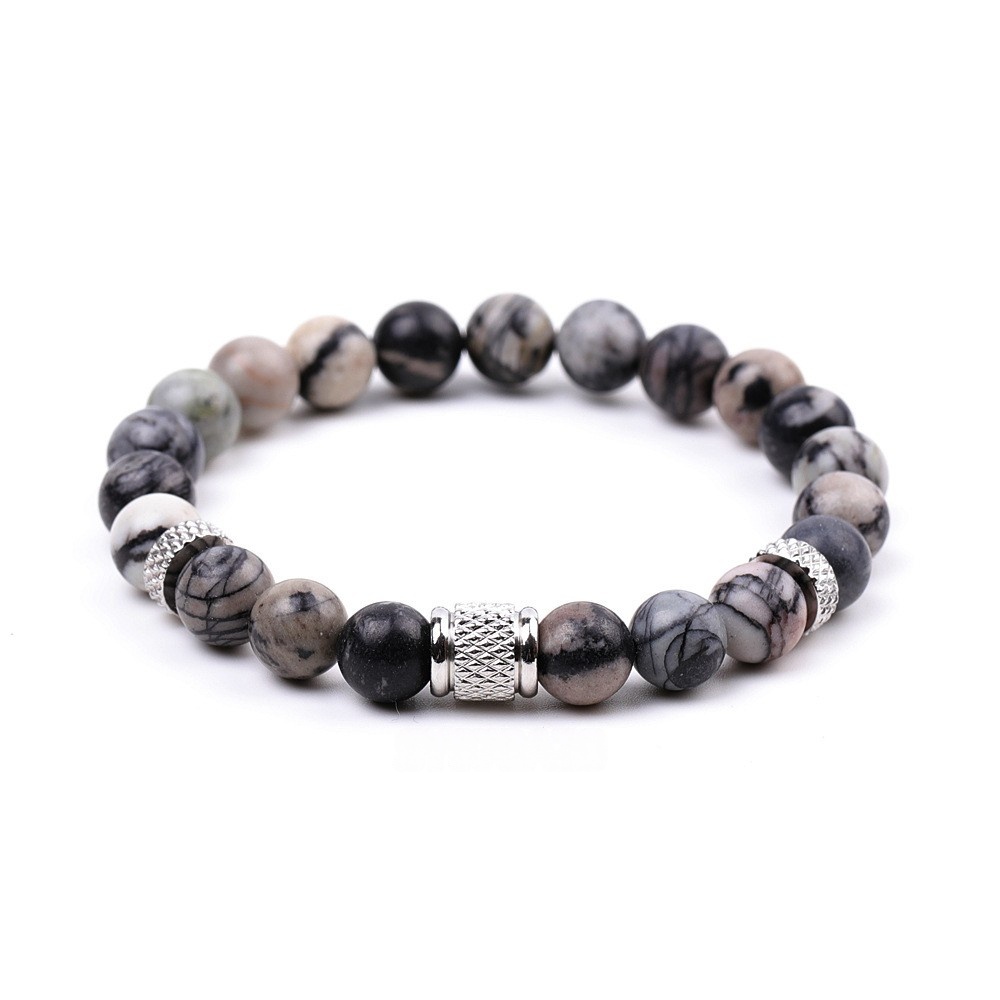 8mm Gemstone Stainless Steel Spacer Beads Bracelet for Women Men #SB2127