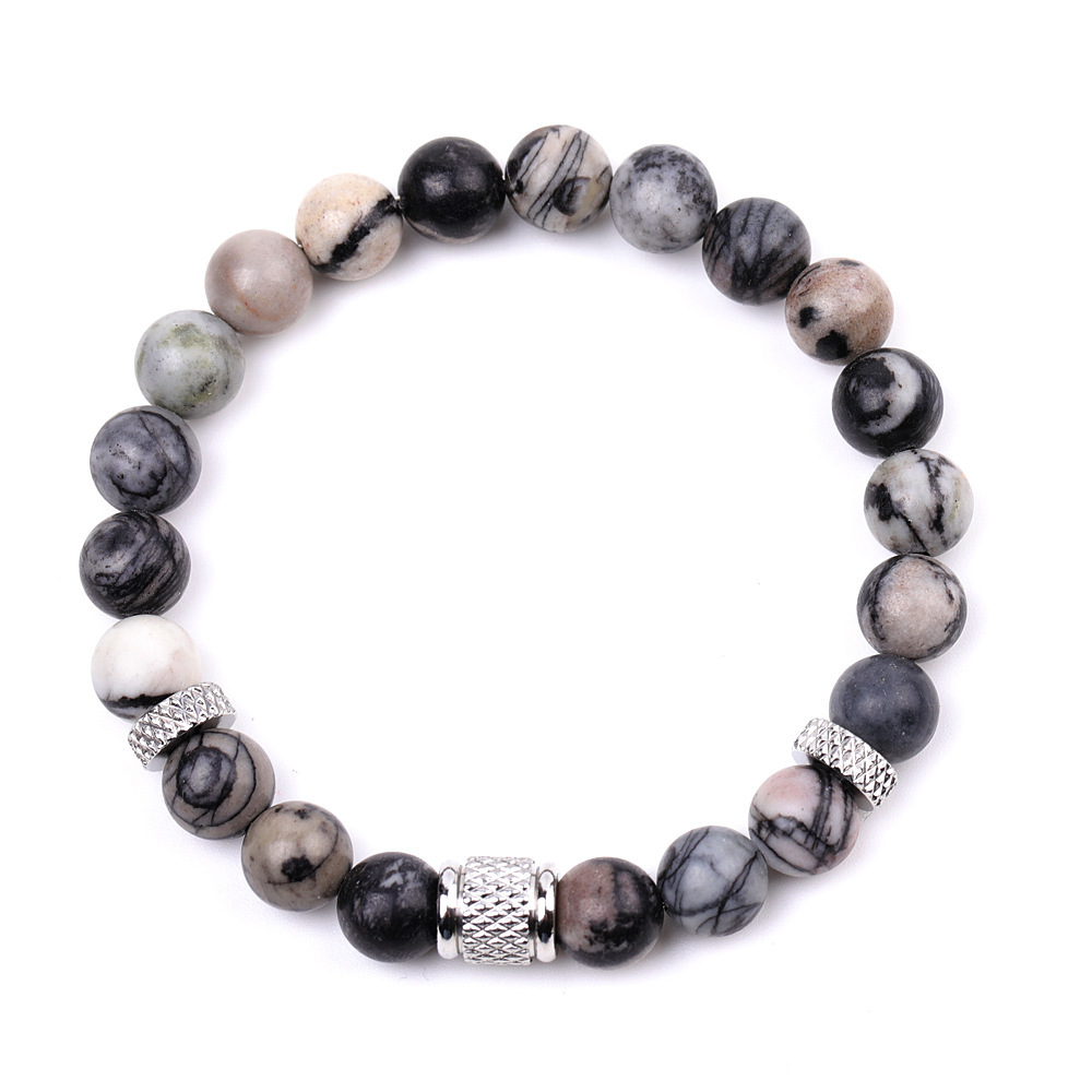 8mm Gemstone Stainless Steel Spacer Beads Bracelet for Women Men #SB2127