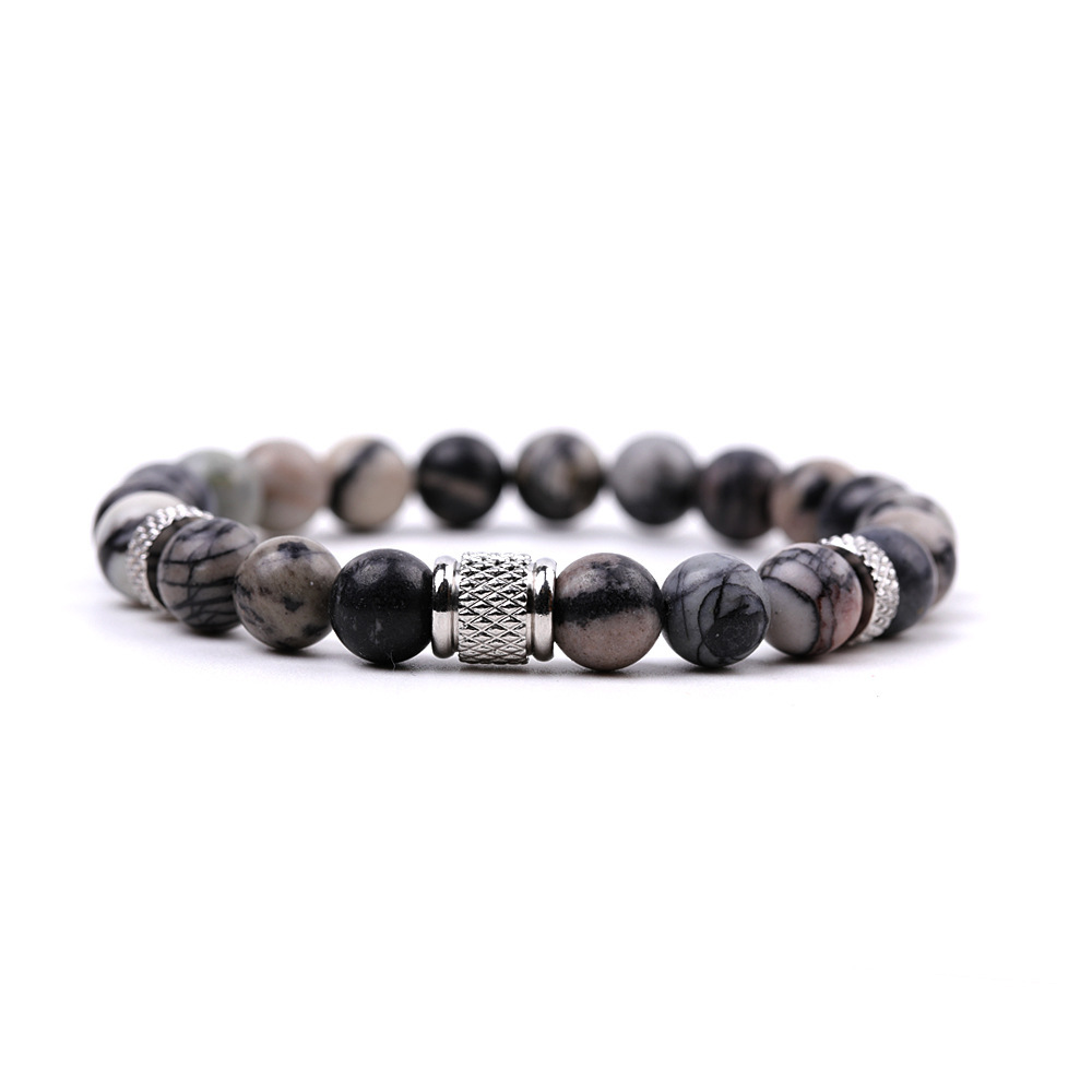 8mm Gemstone Stainless Steel Spacer Beads Bracelet for Women Men #SB2127