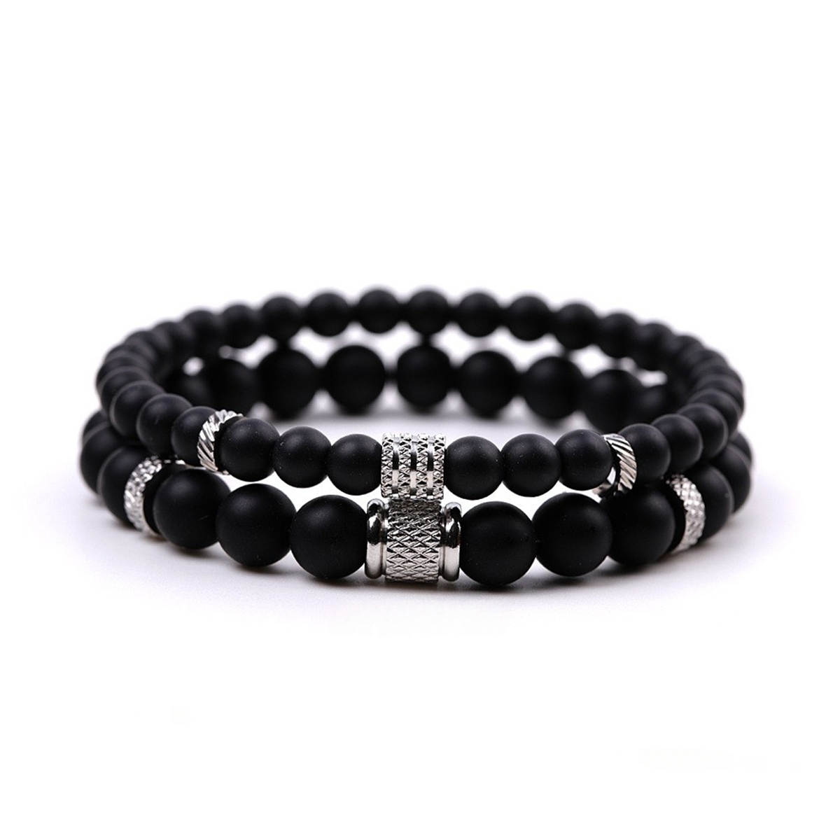 Couple Gemstone Stainless Steel Spacer Beads Bracelet for Women Men #SB2127