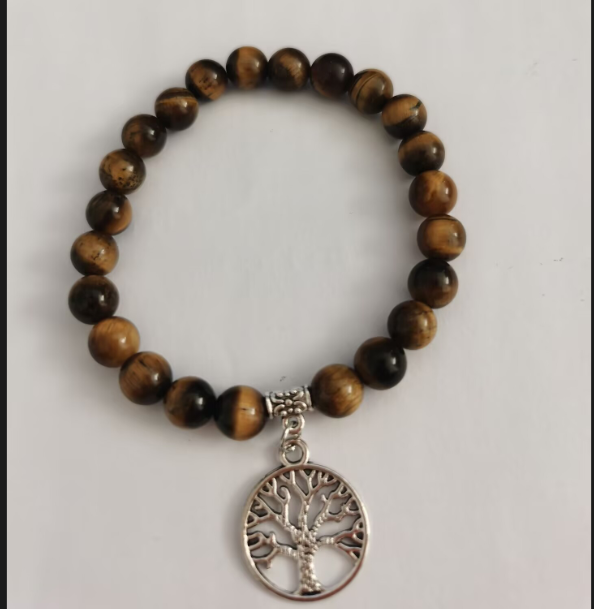 8mm Stone Round Beads Tree Charms Bracelet SB2129