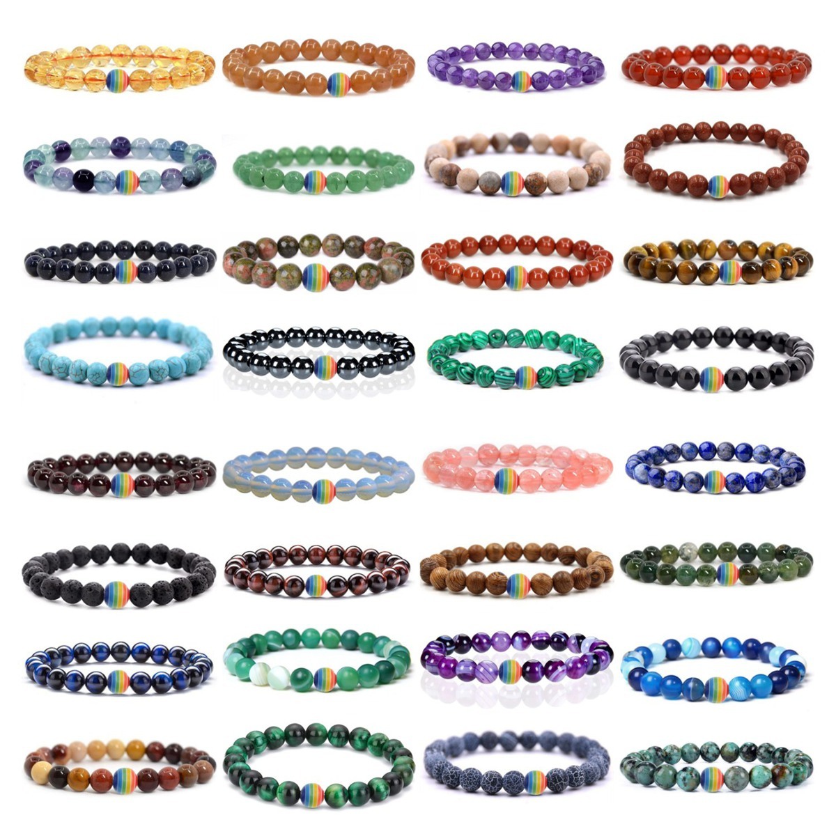 8mm Gemstone Beaded Colorful Resin Stone Bracelet for Women Men #SB1388