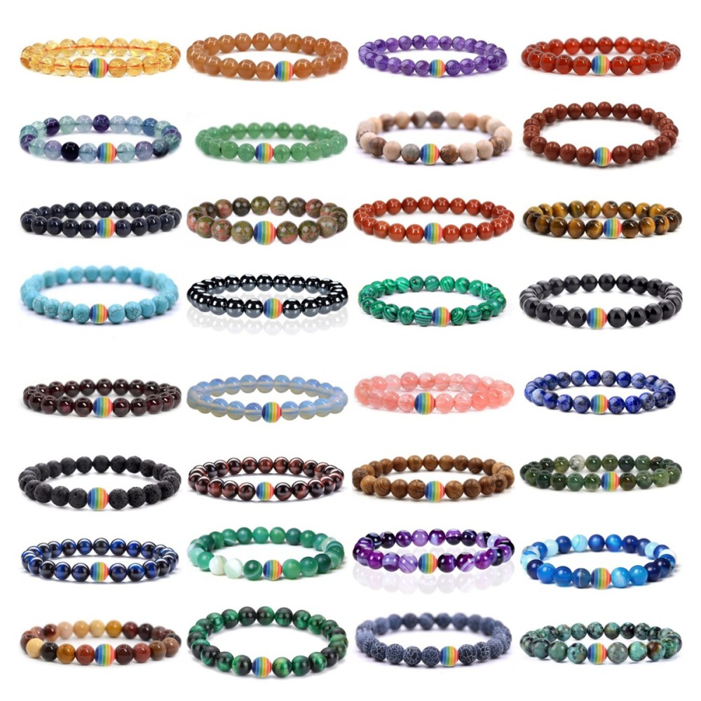 8mm Gemstone Beaded Colorful Resin Stone Bracelet for Women Men #SB1388