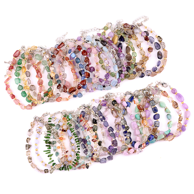 Irregular Tumbled Stone Beads (5-12MM) Bracelet with Lobster Clasp Chain