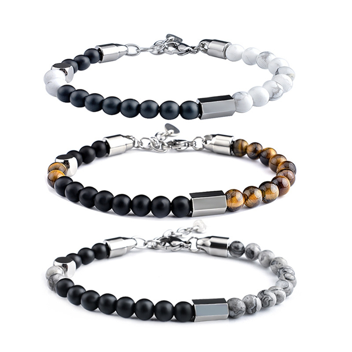 Stainless Steel Chain Matte Onyx 6MM Gemstone Beads Bracelet SB2140