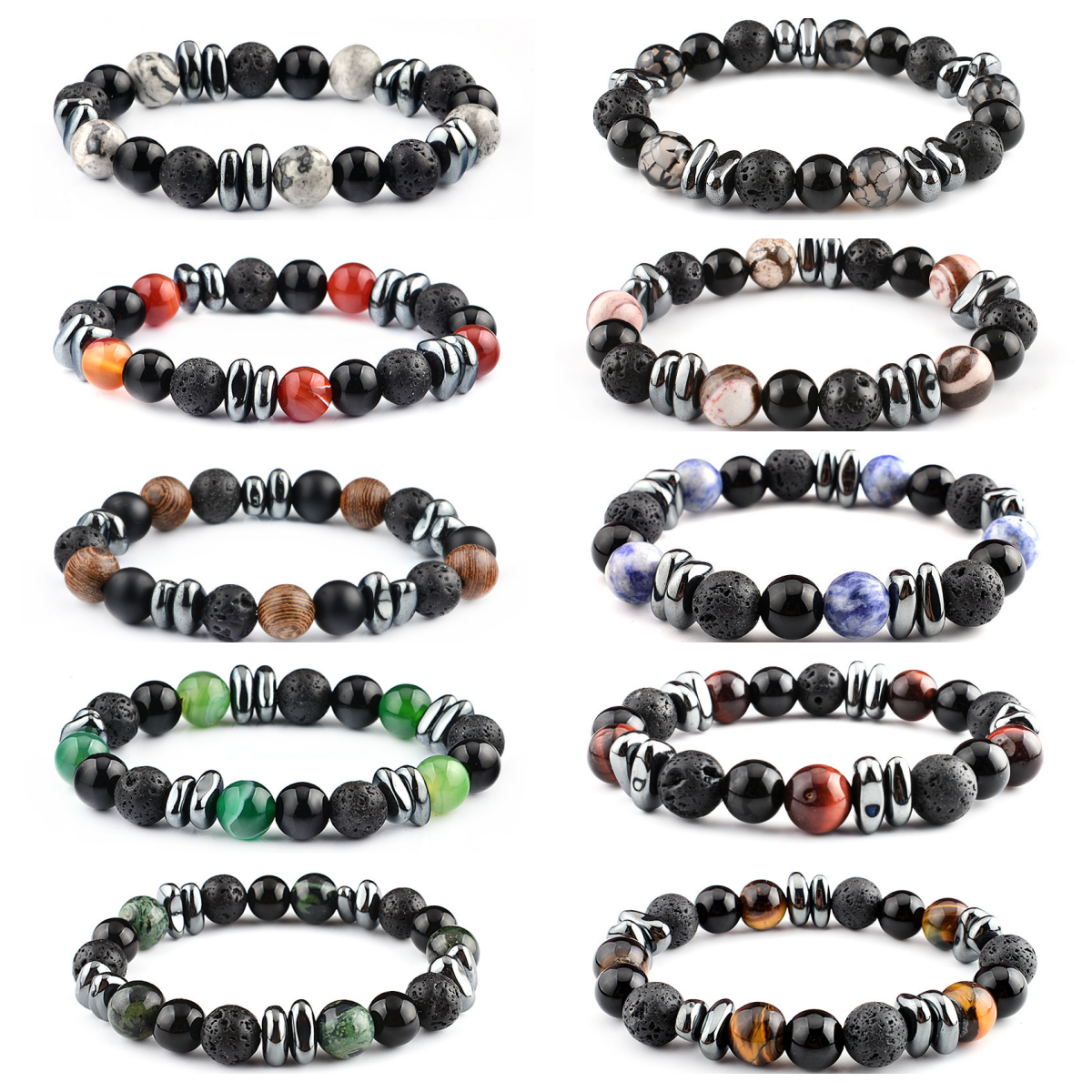 10mm Matte Onyx Hematite Gemstone Beads Bracelet SB2142