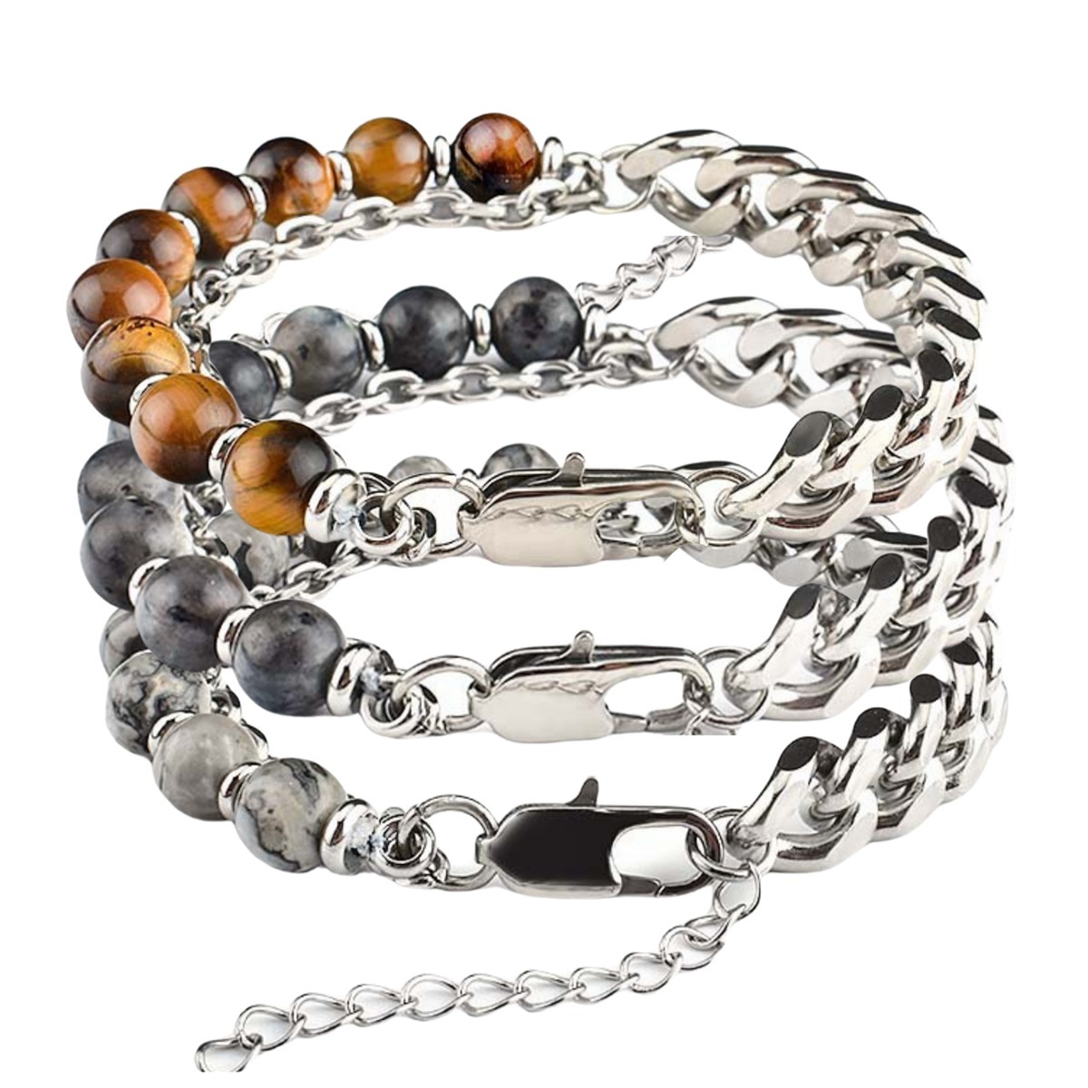 Stainless Steel Chain 8MM Gemstone Beads Bracelet SB2143
