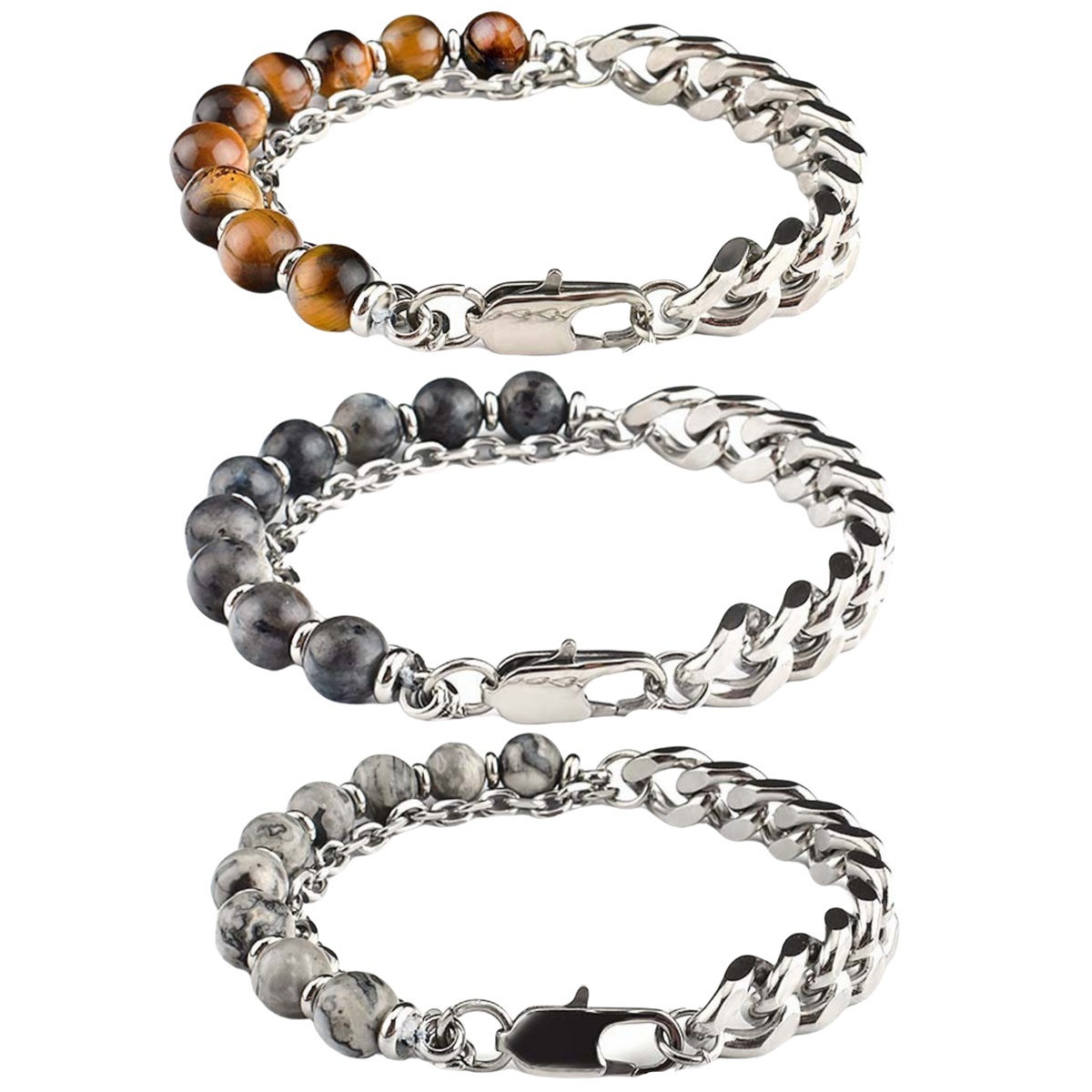 Stainless Steel Chain 8MM Gemstone Beads Bracelet SB2143