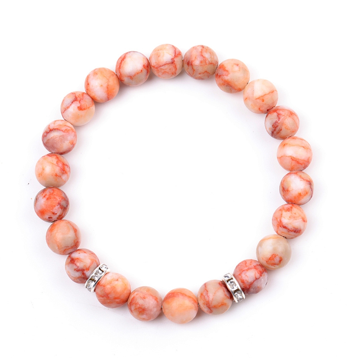 8mm Gemstone Beaded Bracelet  for Women Men Stainless Steel Spacer Stone  Round Beads Bracelets #SB2058