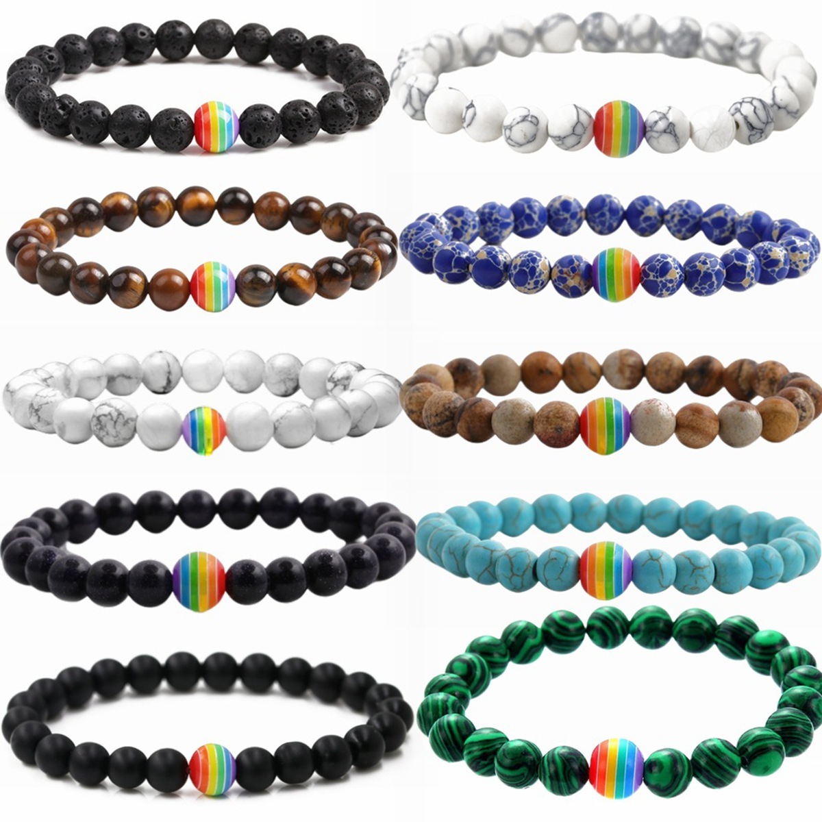 8mm Gemstone Beaded Colorful Resin Stone Bracelet for Women Men #SB1388