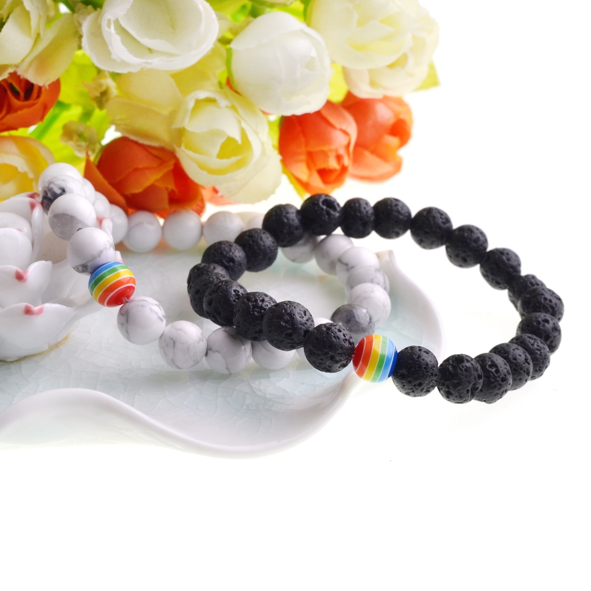 8mm Gemstone Beaded Colorful Resin Stone Bracelet for Women Men #SB1388