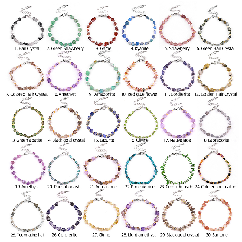 Irregular Tumbled Stone Beads (5-12MM) Bracelet with Lobster Clasp Chain