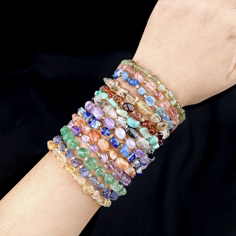 Irregular Tumbled Stone Beads (5-12MM) Bracelet with Lobster Clasp Chain