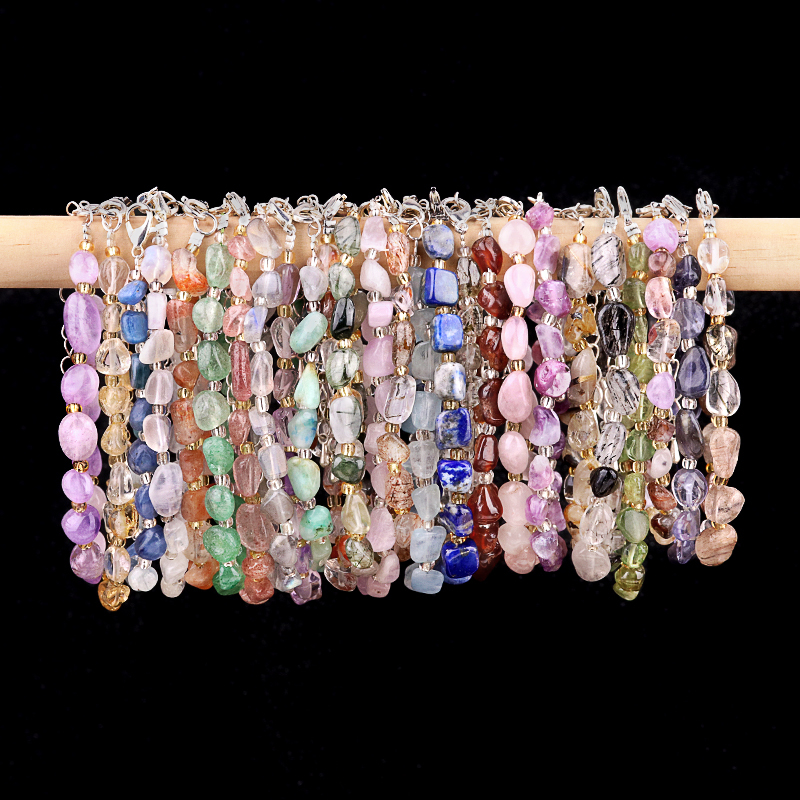 Irregular Tumbled Stone Beads (5-12MM) Bracelet with Lobster Clasp Chain