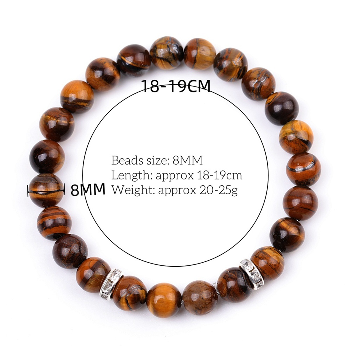 8mm Gemstone Beaded Bracelet  for Women Men Stainless Steel Spacer Stone  Round Beads Bracelets #SB2058